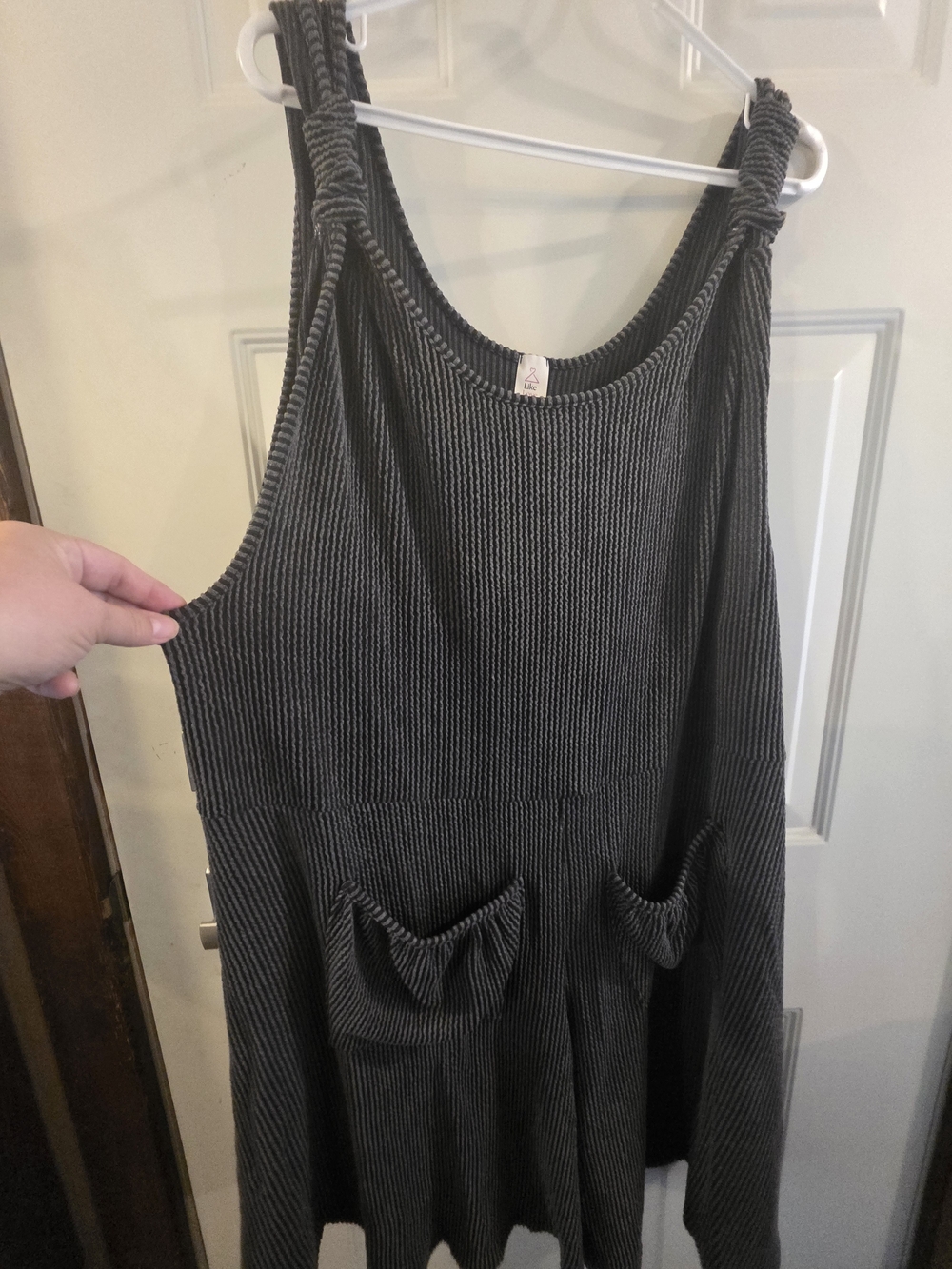 Soft Ribbed Gray Sleeveless Romper W/pockets
